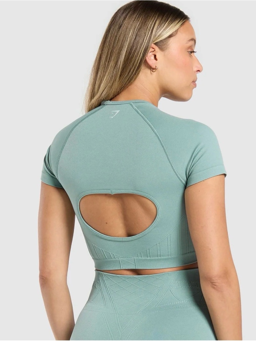 Gymshark Sage Green Open-Back Seamless Crop Top
